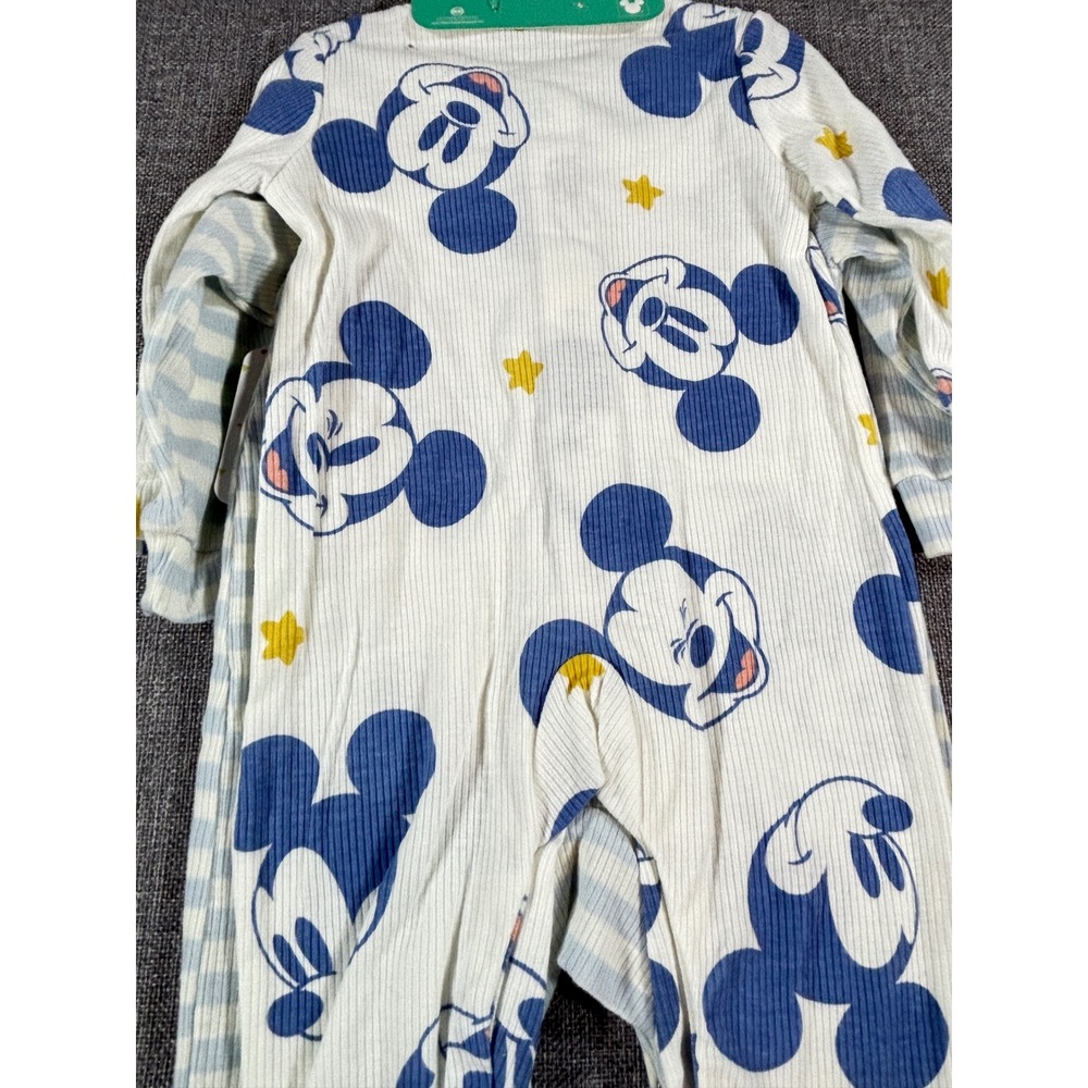 Disney Baby Boys Mickey Mouse Footed Sleeper 2 Pack 3-6M Blue White Ribbed Knit - Picture 5 of 8